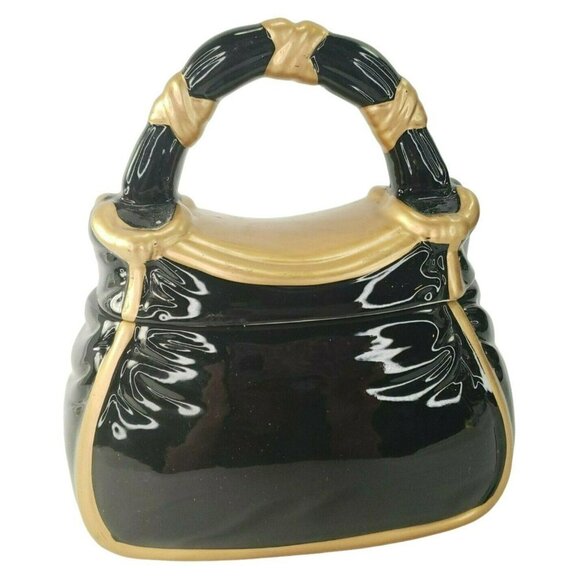 Davids Cookies Ceramic Purse Cookie Snack Jar Leopard Pattern Silver Gold Emboss - Picture 3 of 9